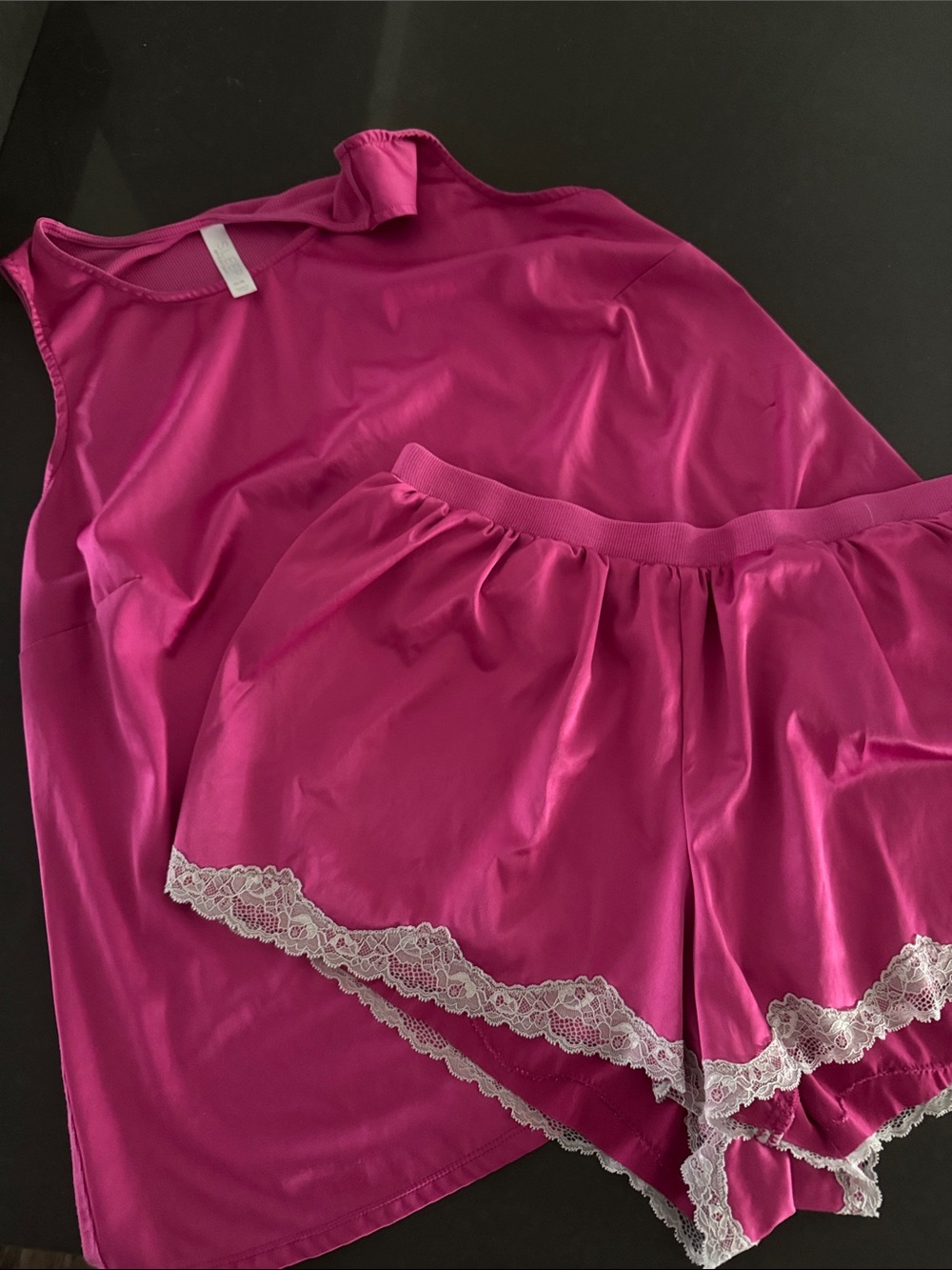 Cacique size 14/16 Women's Fuchsia Lace-Trim Sleep Set - Sleeveless Top & Shorts